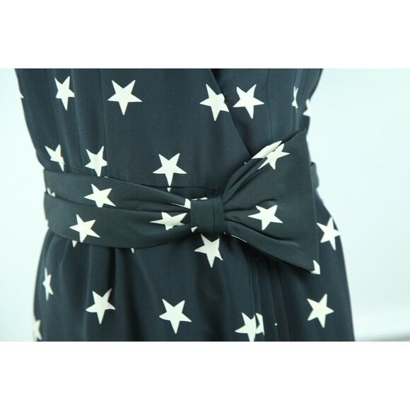 Vintage 80s Andre Laug Black Silk Star Dress Belted Designer M Cocktail Wrap - Picture 8 of 11
